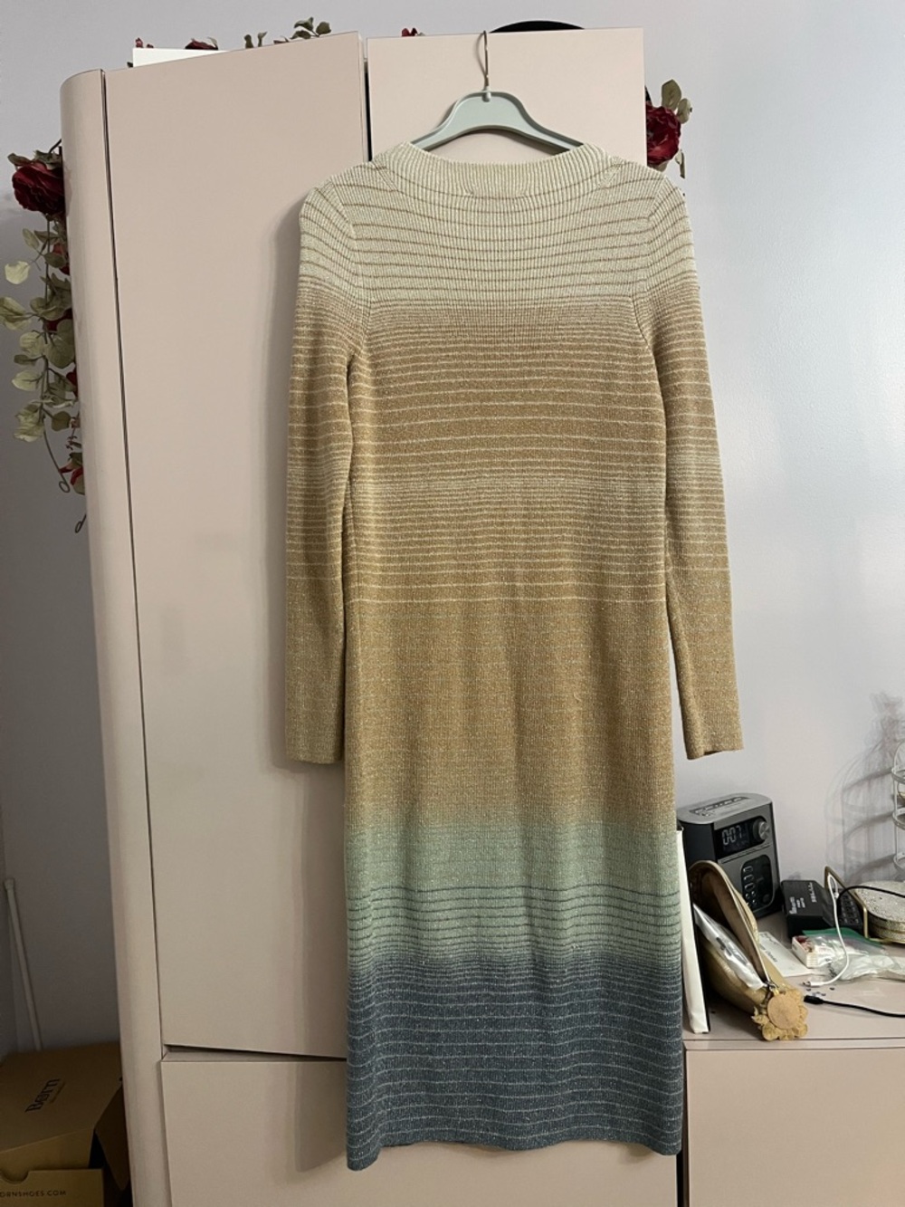 Ann Taylor Ombre Long-Sleeve Knit Dress in Beige and Blue - Picture 6 of 6